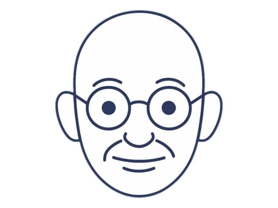 Minimalist line portrait of Mahatma Gandhi, representing the INFP personality type and its quiet strength in leadership and communication.
