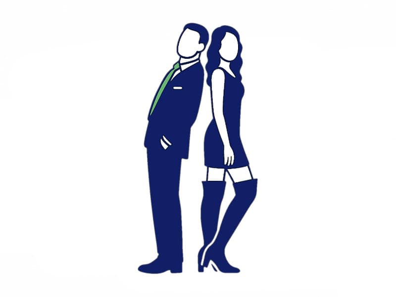 Minimalist illustration of a man and a woman (referencing Pretty Woman characters) standing back-to-back, symbolizing the Zone of Possible Agreement (ZOPA) in negotiation.