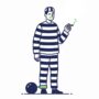 A minimalist illustration of a smiling prisoner with a ball and chain, successfully negotiating a cigarette, symbolizing the shift in power perception.