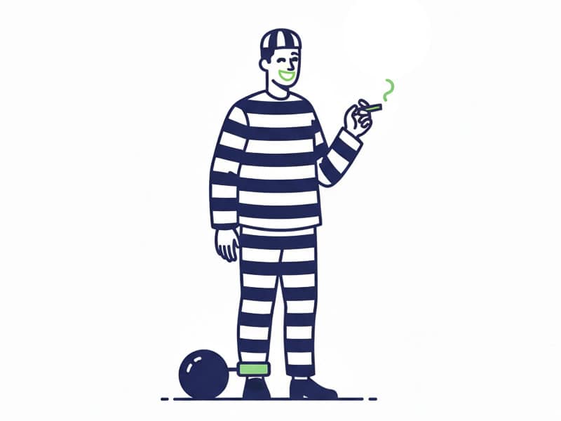 A minimalist illustration of a smiling prisoner with a ball and chain, successfully negotiating a cigarette, symbolizing the shift in power perception.