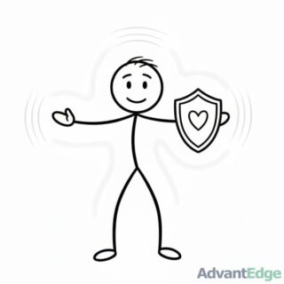 Stick figure ISFJ Loyal Defender holding a shield with a heart, symbolizing protection, loyalty, and empathy.