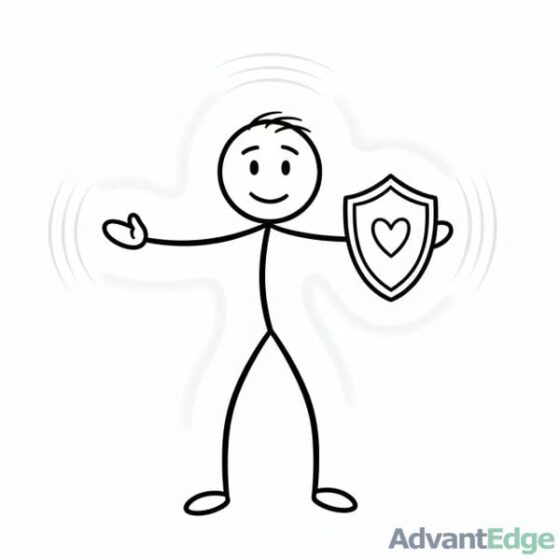 Stick figure ISFJ Loyal Defender holding a shield with a heart, symbolizing protection, loyalty, and empathy.