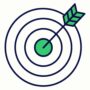 Minimalist navy blue and green target icon symbolizing precise negotiation language and definitive action.