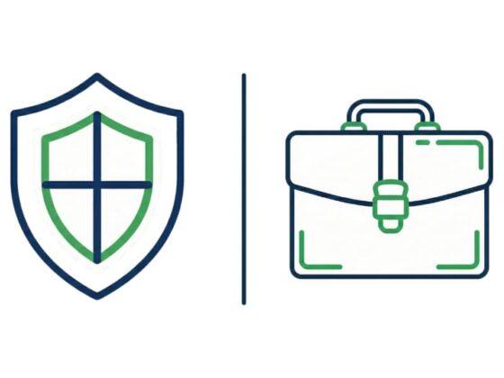 Illustration showing a shield and a briefcase separated by a line, representing the Warrior vs. Diplomat negotiation archetypes.
